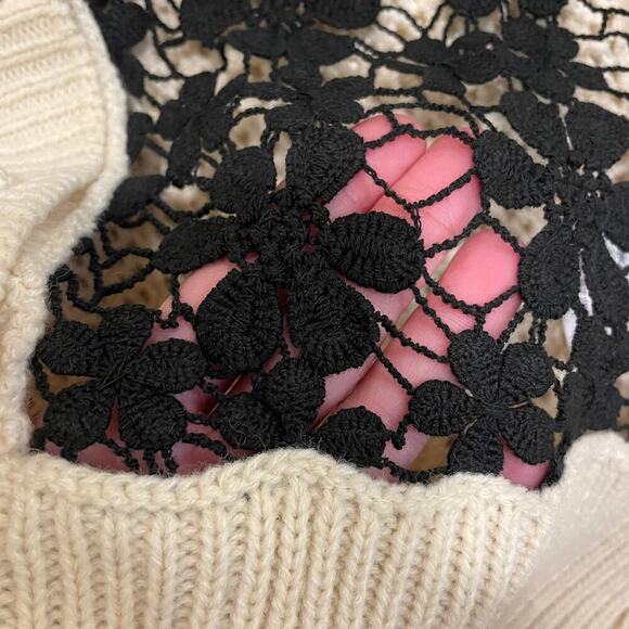 A’reve NWT Lace Overlay Cardigan | Cream Knit w/ Black Crochet Lace, Size Small - Picture 5 of 10